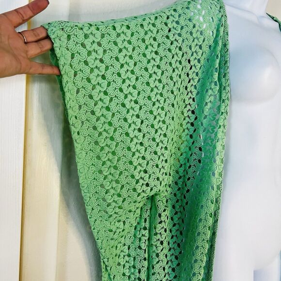 Leshop Sherbet Green Open Knit Short Sleeve Crochet Lace Cardigan Swim Cover - Picture 3 of 9